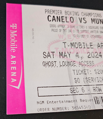 Own a piece of boxing history, a ticket stub from the Canelo Alvarez vs. Jaime Munguia light heavyweight title bout, which took place at T-Mobile Arena in Las Vegas!  Check out our other listings for more hard-to-find and out-of-print posters and memorabilia.