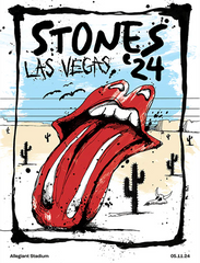 Featuring artwork specially created for the Stones' May 11, 2024 show in Las Vegas, NV, as part of the Hackney Diamonds Tour, this 18" x 24" lithograph also comes with an authentic wristband for admittance to Pit B at the concert!    Art inspired by the May 11, 2024 tour date in Las Vegas, NV.