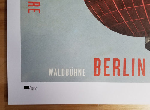 Title: Rolling Stones - 2014 OFFICIAL POSTER BERLIN GERMANY  Poster artist:    Edition:  xx/500  Type: Limited edition lithograph   Size: 17" x 23"  Location: Berlin, Germany   Venue:  Waldbuhne   Notes:  1st edition, official poster hand numbered and embossed.  Official poster, Europe 14 On Fire Tour original from the show!