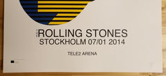 Title: Rolling Stones   Poster artist:   Edition:  xx/500  Type: Limited edition lithograph   Size: 17" x 23"  Location: Stockholm, Sweden   Venue: Tele2 Arena   Notes:  1st edition, official poster hand numbered and embossed.  Official poster, Europe 14 On Fire Tour original from the show!