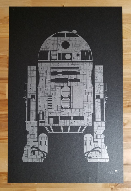 Title: R2  Artist: Tekst  Edition:  xx/150  Type: Screen print poster  Size: 13" x 20"  Notes:  This print is in mint condition and has been stored flat.  Printed in limited edition of 100, signed and numbered by the artist.  **Print is creased in lower right-hand corner (highlighted in photos).**  Check out our other listings for more hard-to-find and out-of-print posters.