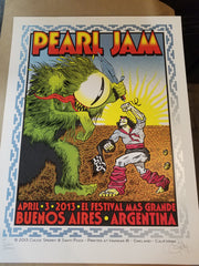  Pearl Jam Buenos Aires  4/3/2013 Limited Edition of 100, Signed and Numbered (Chuck Sperry signed – Chuck Sperry and Santi Pozzi – plate signed on the back)