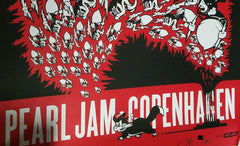 Title:  Official Pearl Jam Copenhagen 2022 (Red Metallic Variant)  Artist:  Ames Bros  Edition:  Red Metallic Variant xx/85, signed and numbered by the artist  Type: 2 Color silkscreen poster on red metallic paper  Size: 18" x 24"  Location:  Copenhagen, Denmark  Venue:  Royal Arena