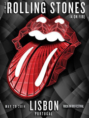 Title: Rolling Stones  - 2014 OFFICIAL POSTER LISBON #2 ROCK IN RIO  Poster artist:   Edition:  xx/500  Type: Limited edition lithograph   Size: 17" x 23"  Location: Lisbon, Portugal   Venue:  Rock in Rio Festival   Notes:  1st edition, official poster hand numbered and embossed.  Official poster, Europe 14 On Fire Tour original from the show!