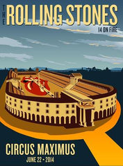 Title: The Rolling Stones - 2014 OFFICIAL POSTER ROME, ITALY #2 Poster artist: Edition: xx/500 Type: Lithograph Size: 17" x 23" Location: Rome Italy Venue: Circus Maximus Notes: 1st edition, official poster hand numbered and embossed. Official poster, Europe 14 On Fire Tour original from the show!