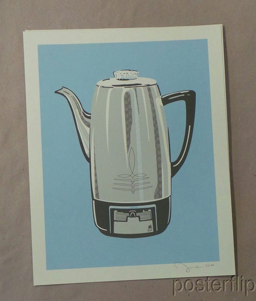 "Coffee Pot," Mark McDevitt.  Released in 2013 in Limited Edition of 100, signed and numbered.  Print is stored flat in very good condition. Following purchase, prints are rolled in archival paper and shipped with bubble wrap in sturdy cardboard tubes.  Check out our other listings for more hard-to-find and out-of-print posters.